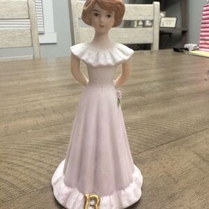 Enesco Growing Up Birthday Girls, Age 13, Pink Dress, Brunette, Porcelain